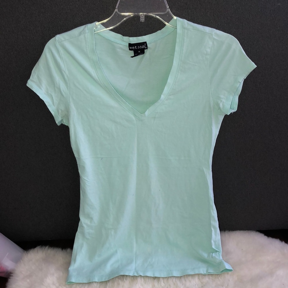 Green/blue/aqua v neck t shirt